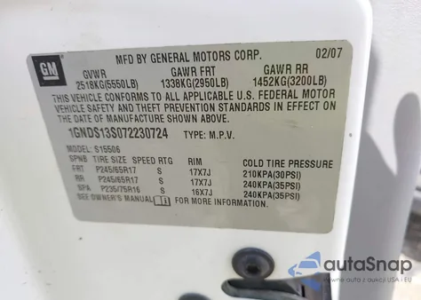 2007 Chevrolet Trailblazer Ls from USA, damaged, VIN 1GNDS13S072230724